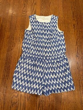 🌊 J.Crew | Linen Blend Chevron Romper | Blue & White | Size 2